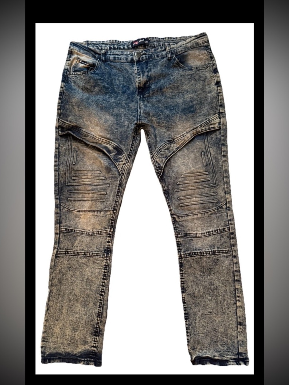 Phat Farm Moto Biker Jeans Mens Tag  38x30 Acid Wash Distressed Streetwear Y2K